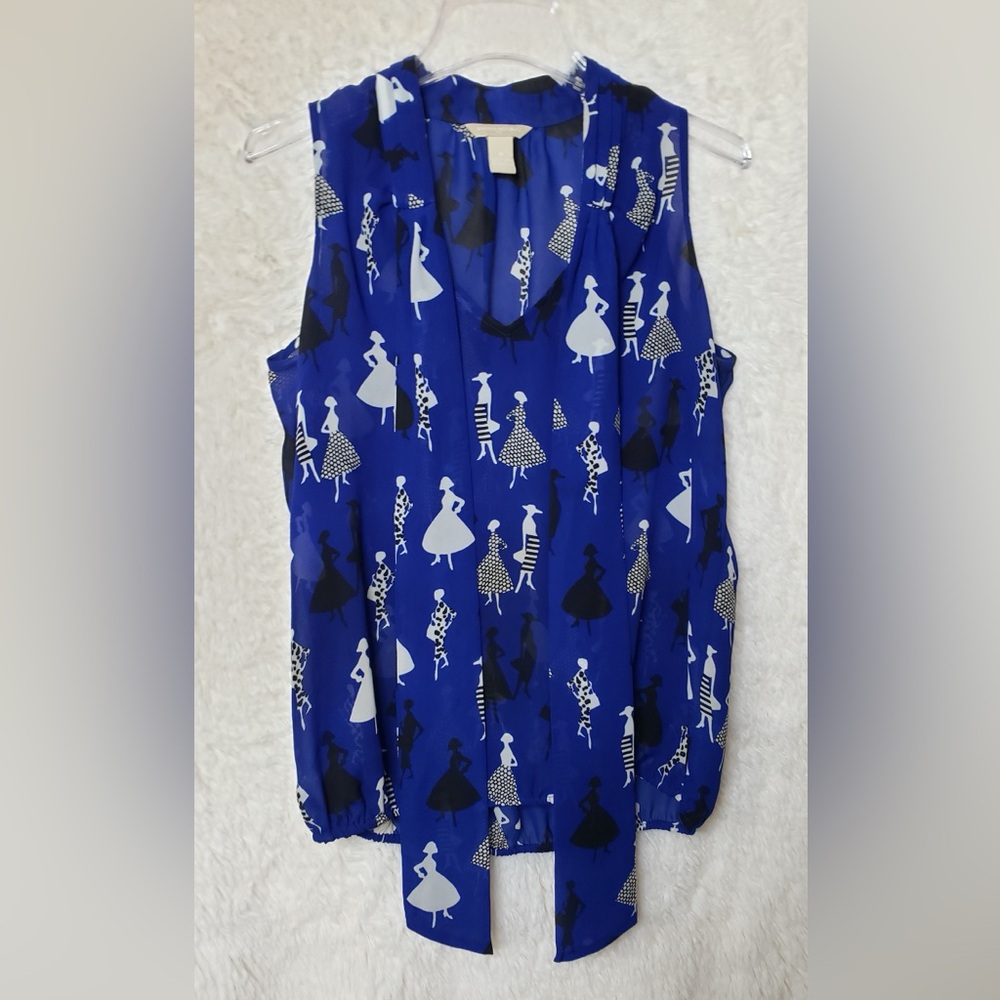 Banana Republic Sleeveless Printed Blouse Size Medium Blue Black and White